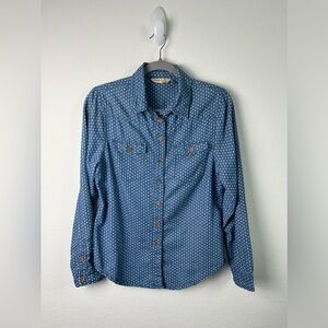 Saga Brand Cotton Polka Dot Button Down Top Western Summer Fall Vacation Classic